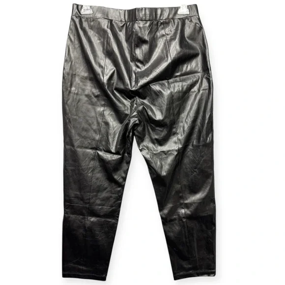 Halston Womens Faux Leather Pants Black High Waisted Elastic Waist Pockets - Picture 2 of 11